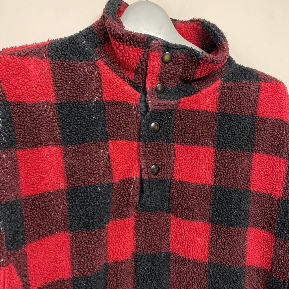 J.CREW Sweater Pullover Buffalo Plaid Check Fleece Shearling Sherpa Snap Size M - Picture 2 of 11